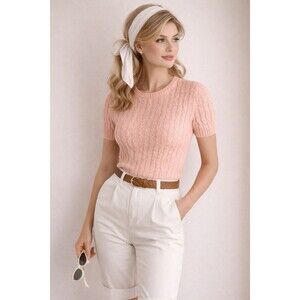 Wilroy Traveller Brownstone Studio Vintage 1950 Pink Cable knit sweater USA Sz M